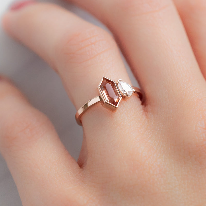 The You and Me Ring | 0.60ct Hexagon Sunstone in 14K Rose Gold