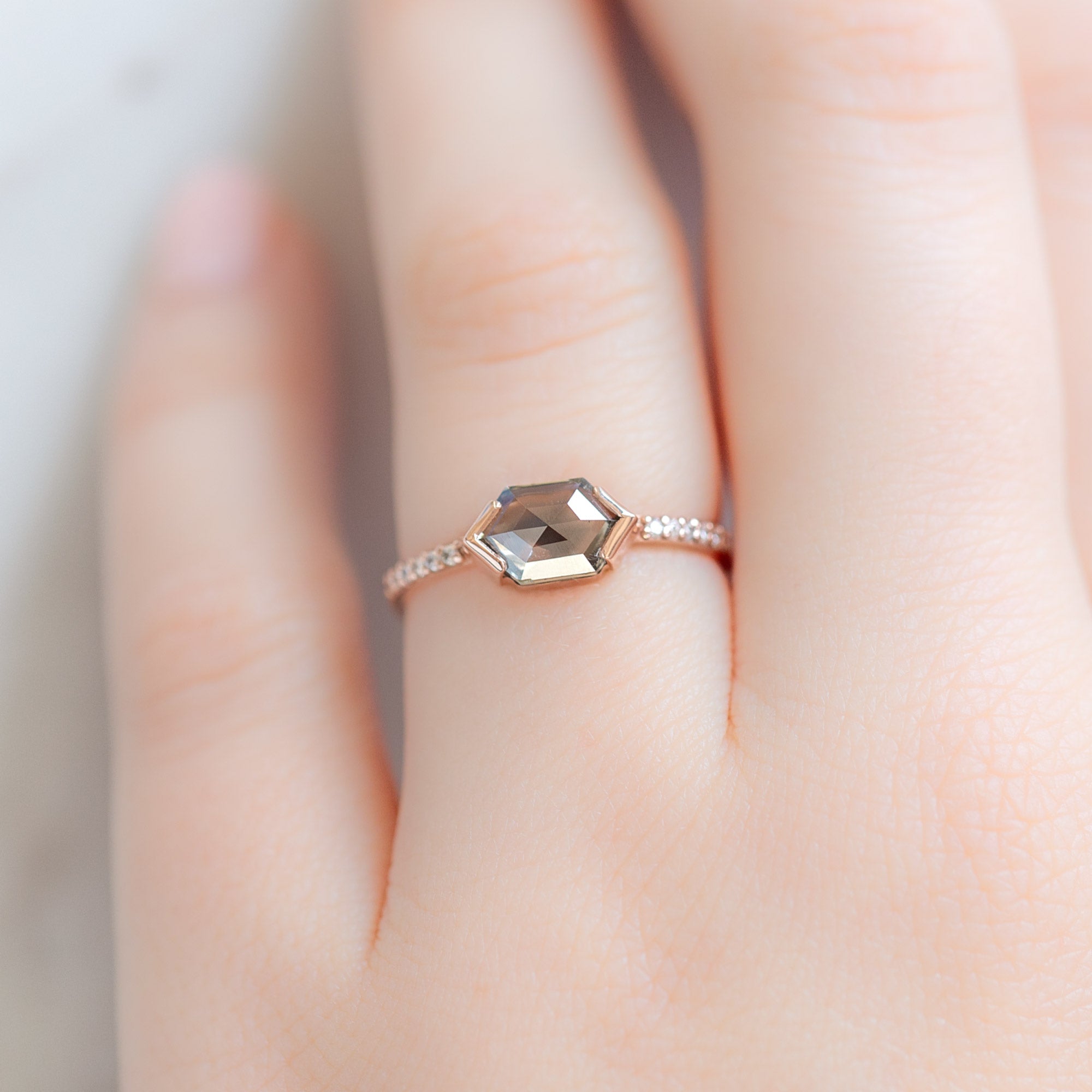 The Willow Ring | 1.26ct Hexagon Salt and Pepper Diamond in 14K Rose Gold