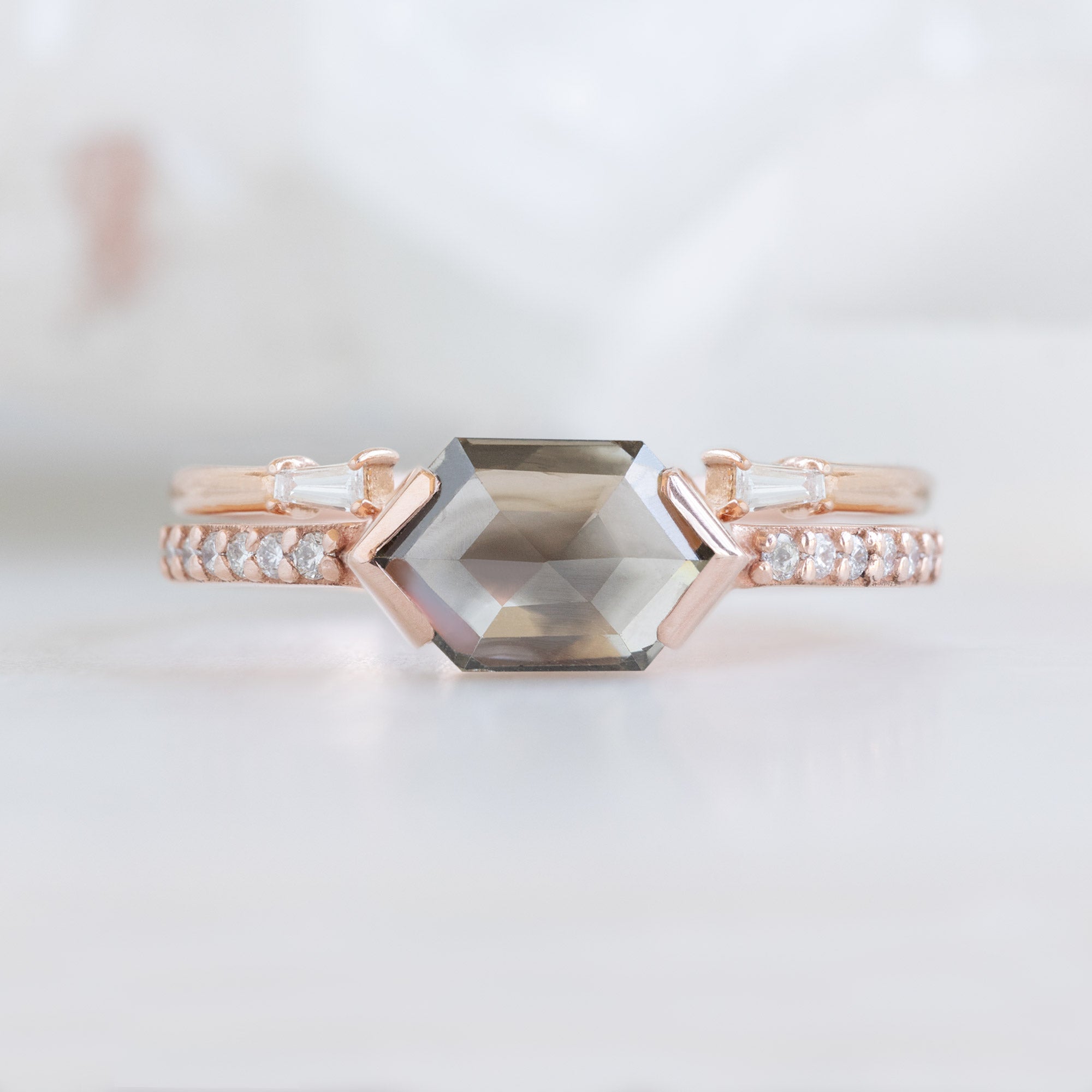 The Willow Ring | 1.26ct Hexagon Salt and Pepper Diamond in 14K Rose Gold