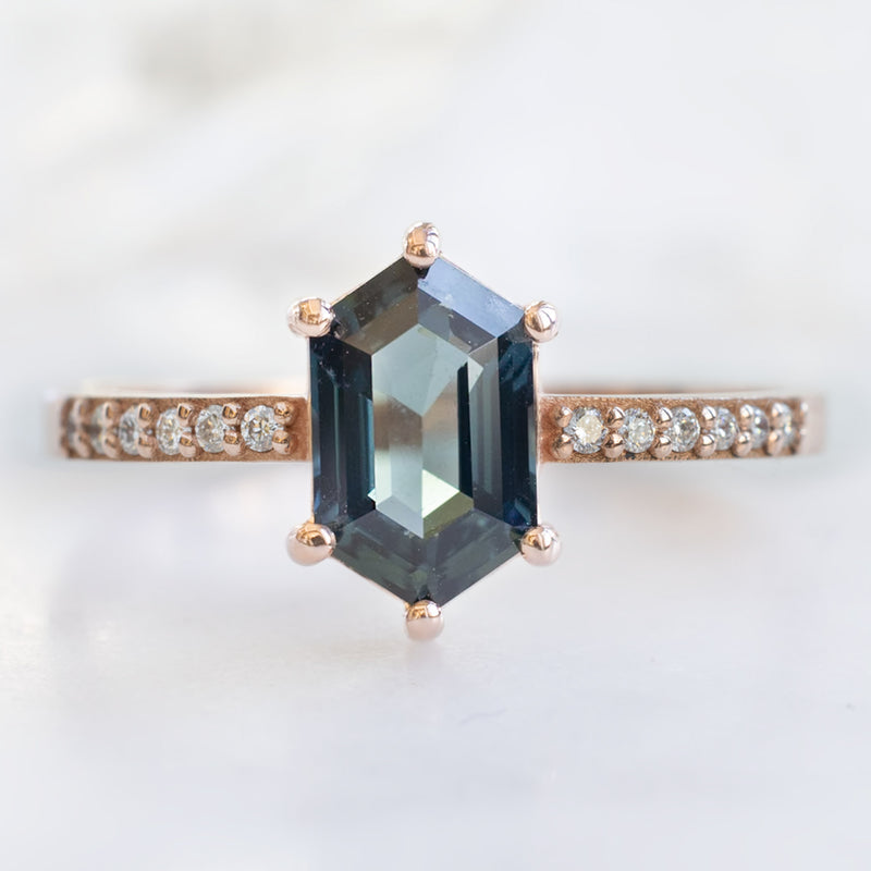 The Willow Ring | 1.20ct Hexagon Blue Sapphire in 14K Rose Gold