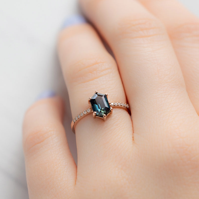 The Willow Ring | 1.20ct Hexagon Blue Sapphire in 14K Rose Gold