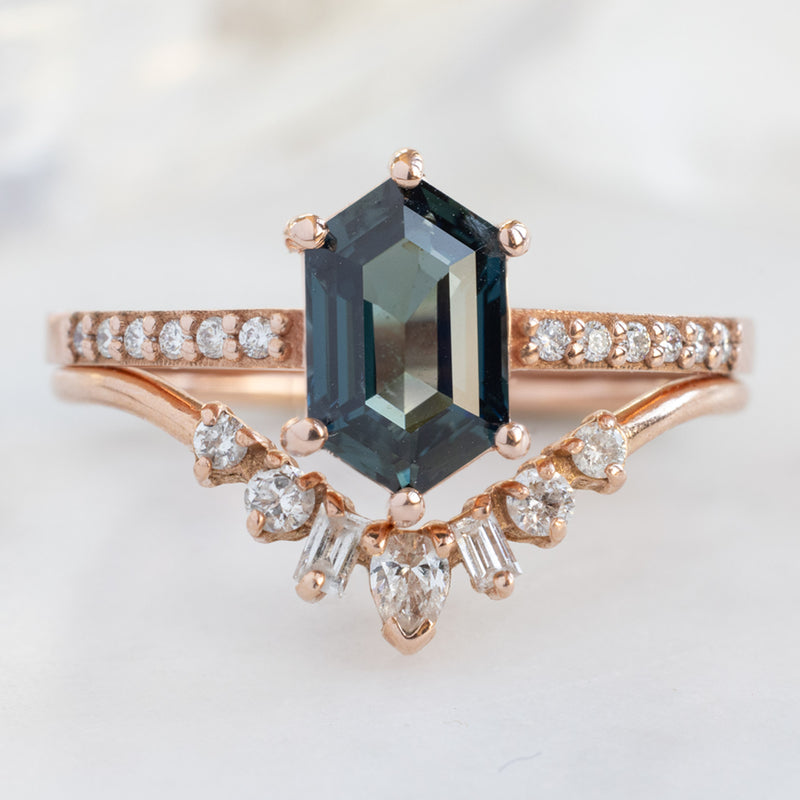 The Willow Ring | 1.20ct Hexagon Blue Sapphire in 14K Rose Gold