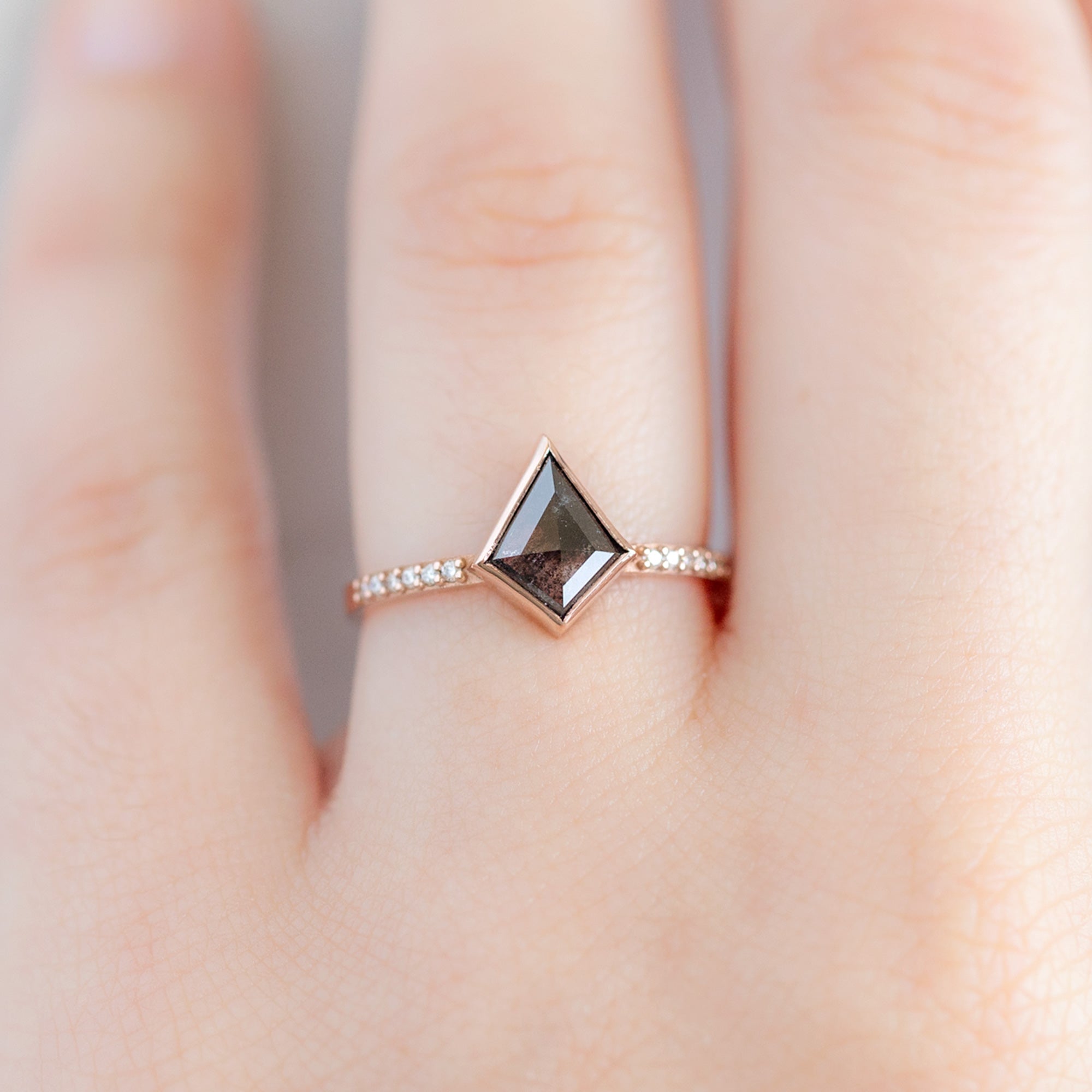 The Willow Ring | 0.92ct Kite Black Diamond in 14K Rose Gold