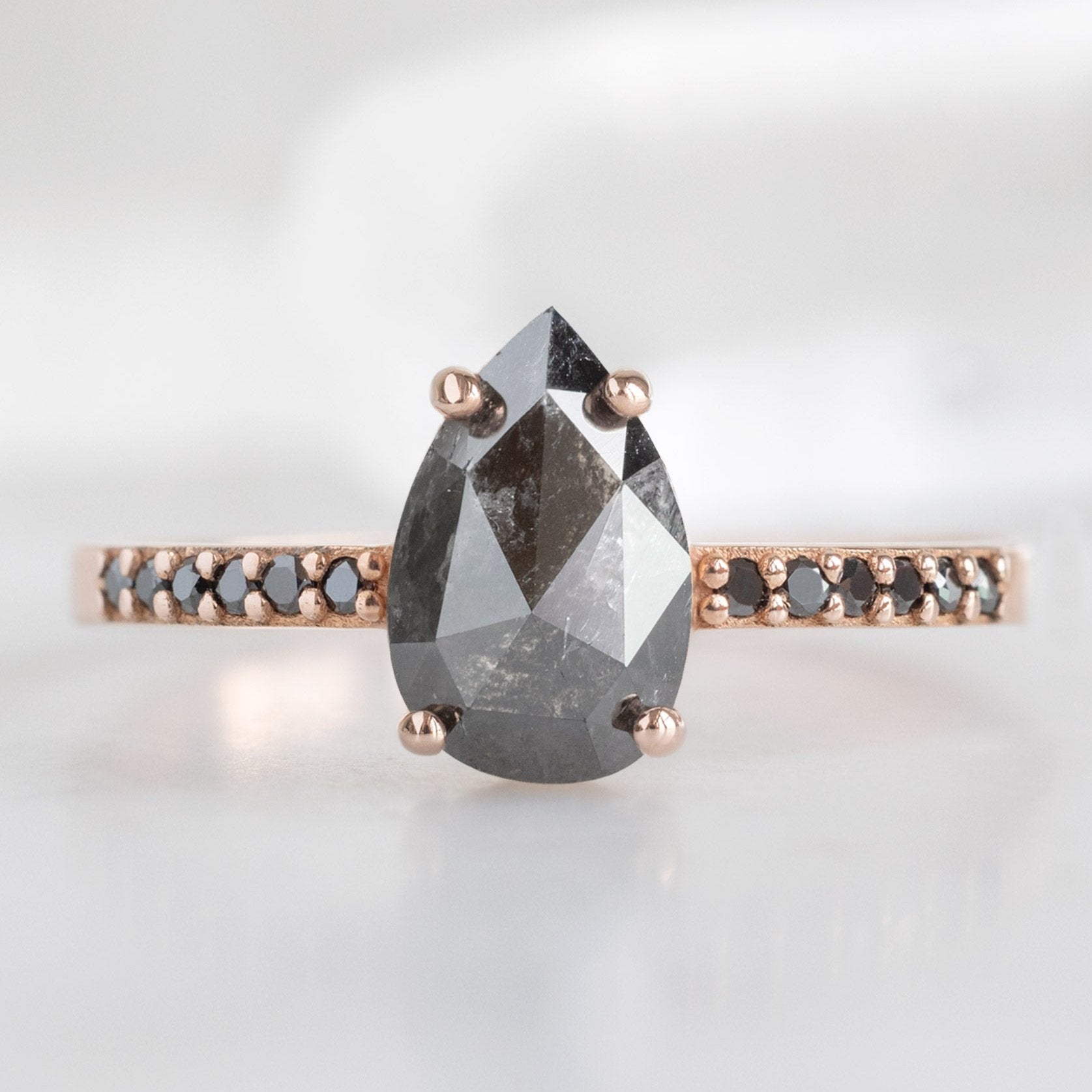 The Willow Ring | 1.06ct Pear Black Diamond in 14K Rose Gold