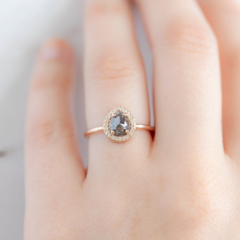 The Dahlia Ring | 0.96ct Pear Salt and Pepper Diamond in 14K Rose Gold