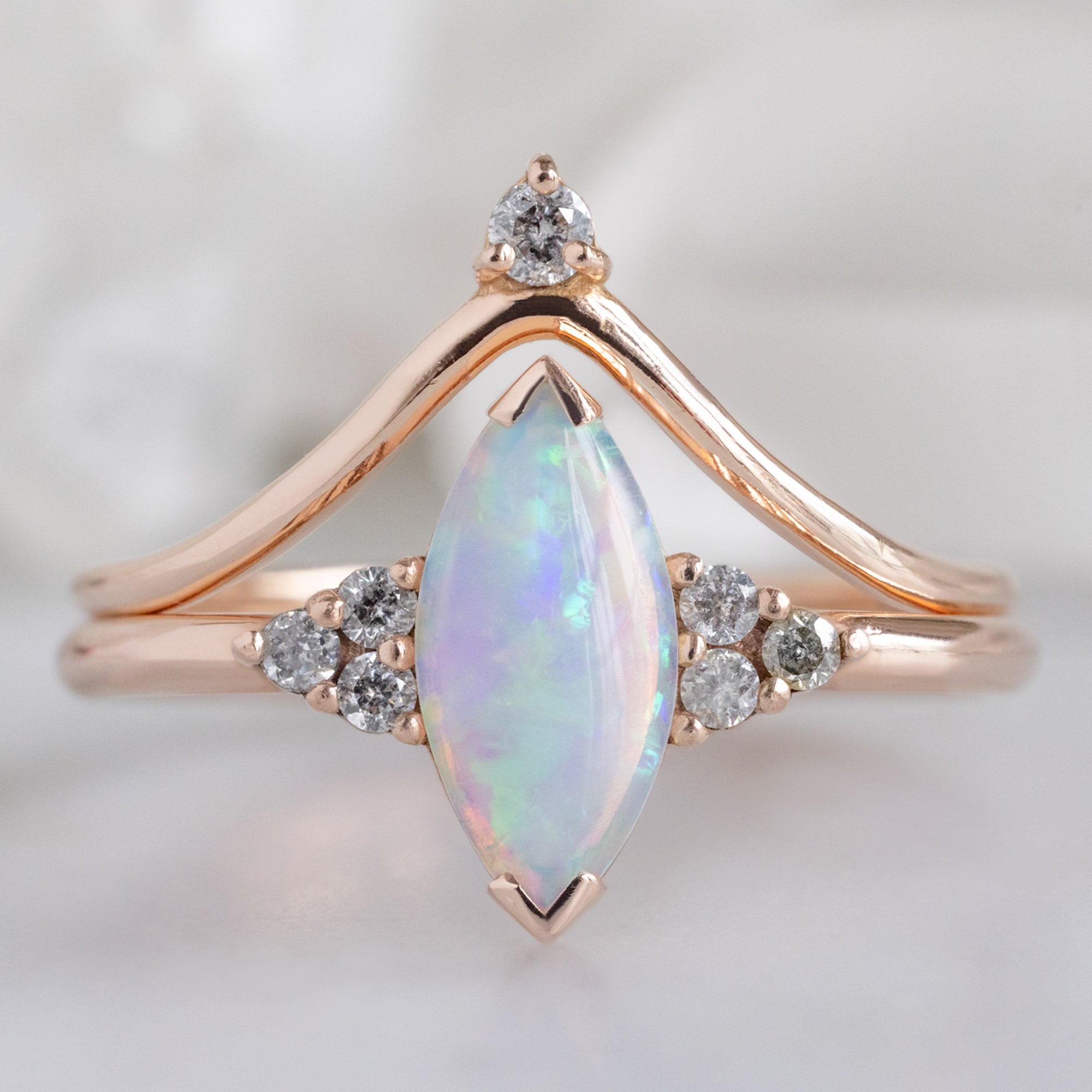 buy:one-of-a-kind-salt-and-pepper-diamond-crown-stacking-band-14k-or-18k-rose-gold,the-ivy-ring-0-37ct-marquise-opal-in-14k-rose-gold