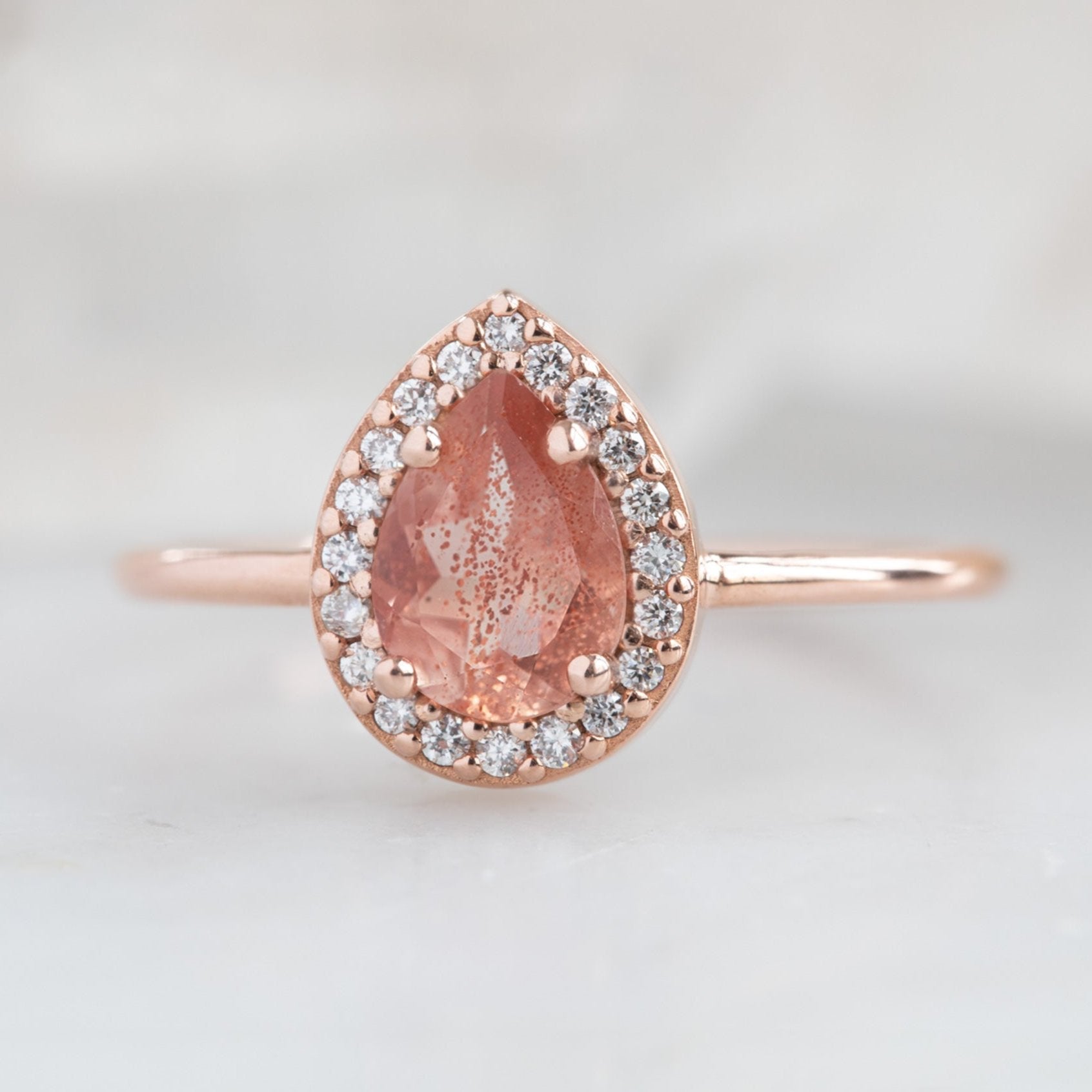 The Dahlia Ring | 0.60ct Pear Sunstone in 14K Rose Gold