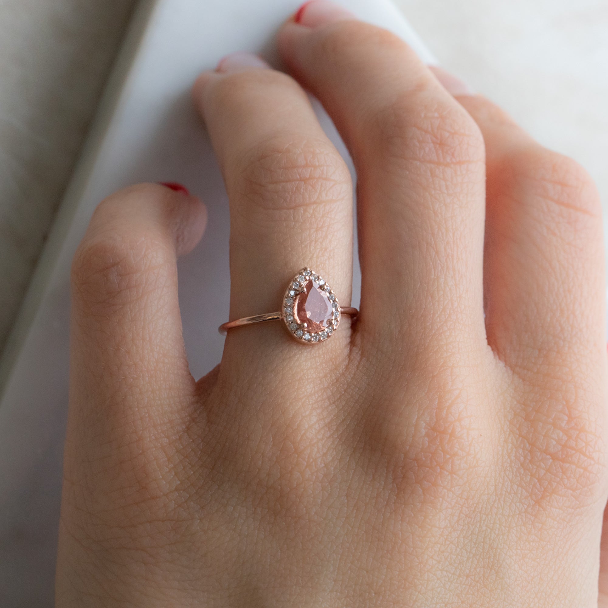 The Dahlia Ring | 0.60ct Pear Sunstone in 14K Rose Gold