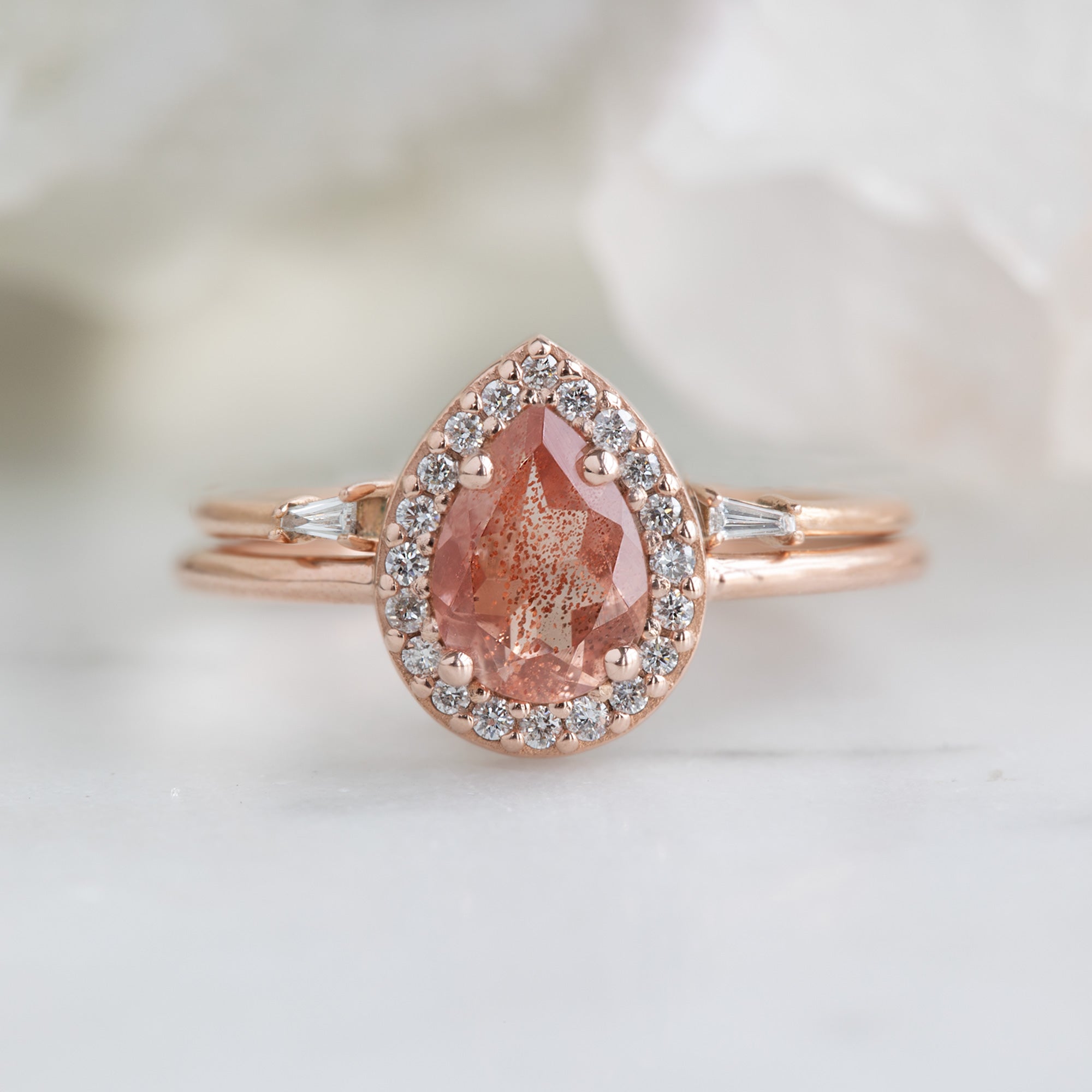 The Dahlia Ring | 0.60ct Pear Sunstone in 14K Rose Gold