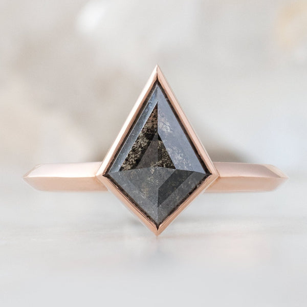 The Hazel Ring with a 1.52ct Kite Black Diamond in 14K Rose Gold on White Background