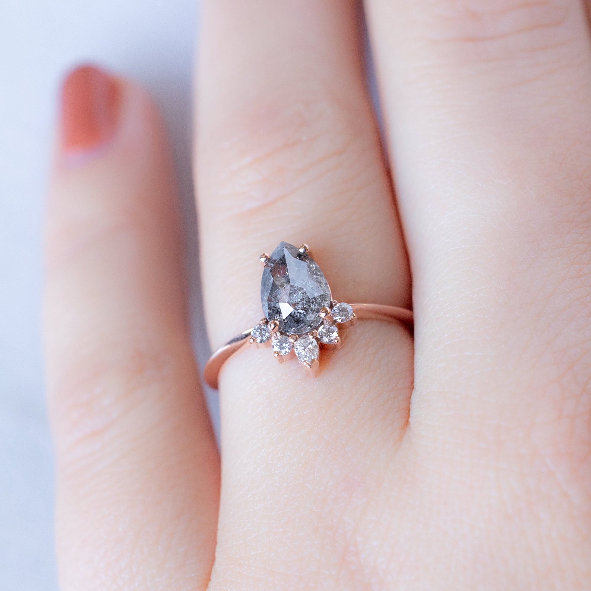 The Aster Ring | 1.31ct Rose Cut Salt and Pepper Diamond in 14K Rose Gold