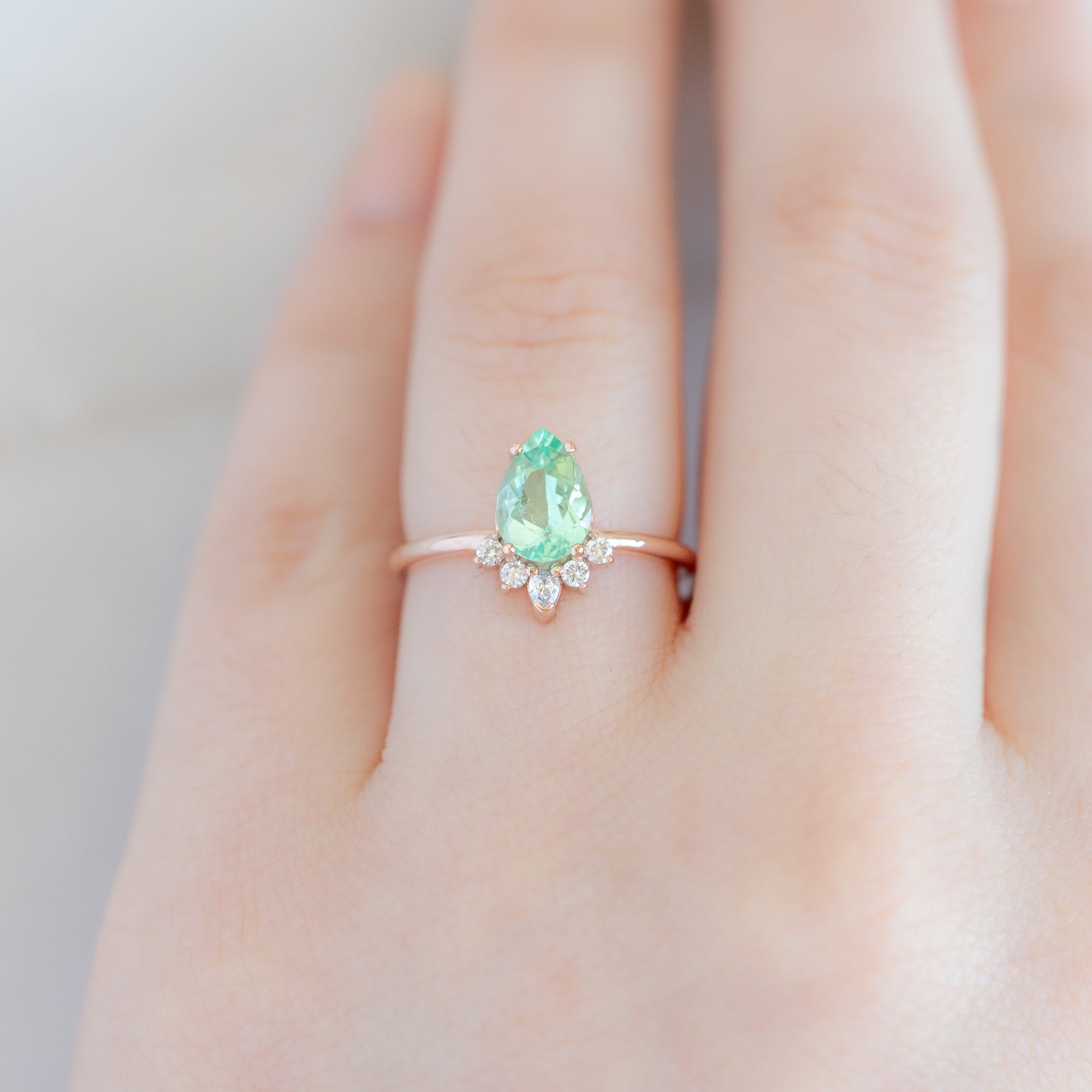 The Aster Ring | 1.15ct Pear Cut Emerald in 14K Rose Gold