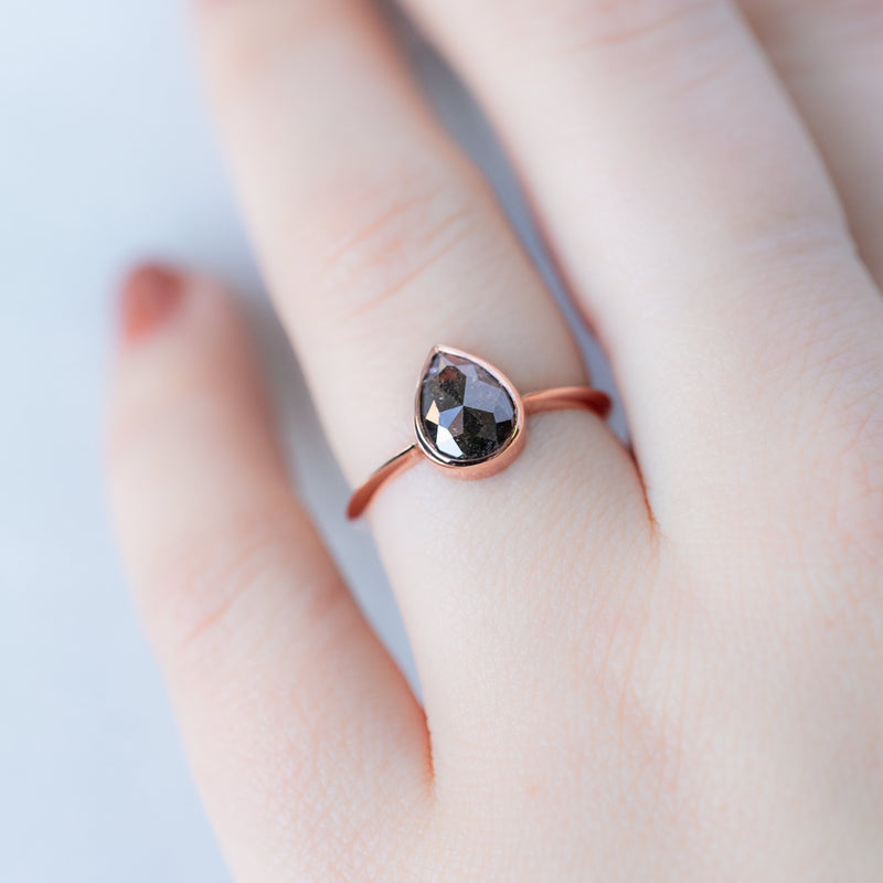 The Hazel Ring | 1.68ct Rose Cut Black Diamond in 14K Rose Gold