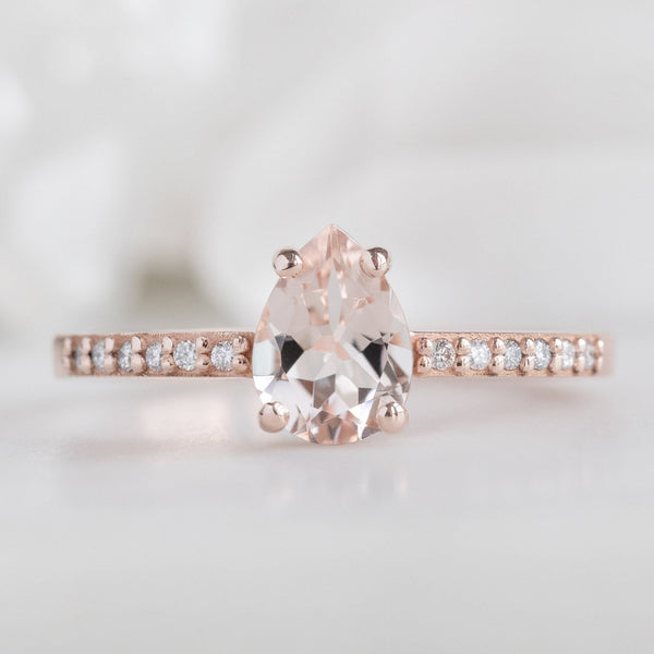 The Willow Ring | 0.58ct Pear Cut Morganite in 14K Rose Gold