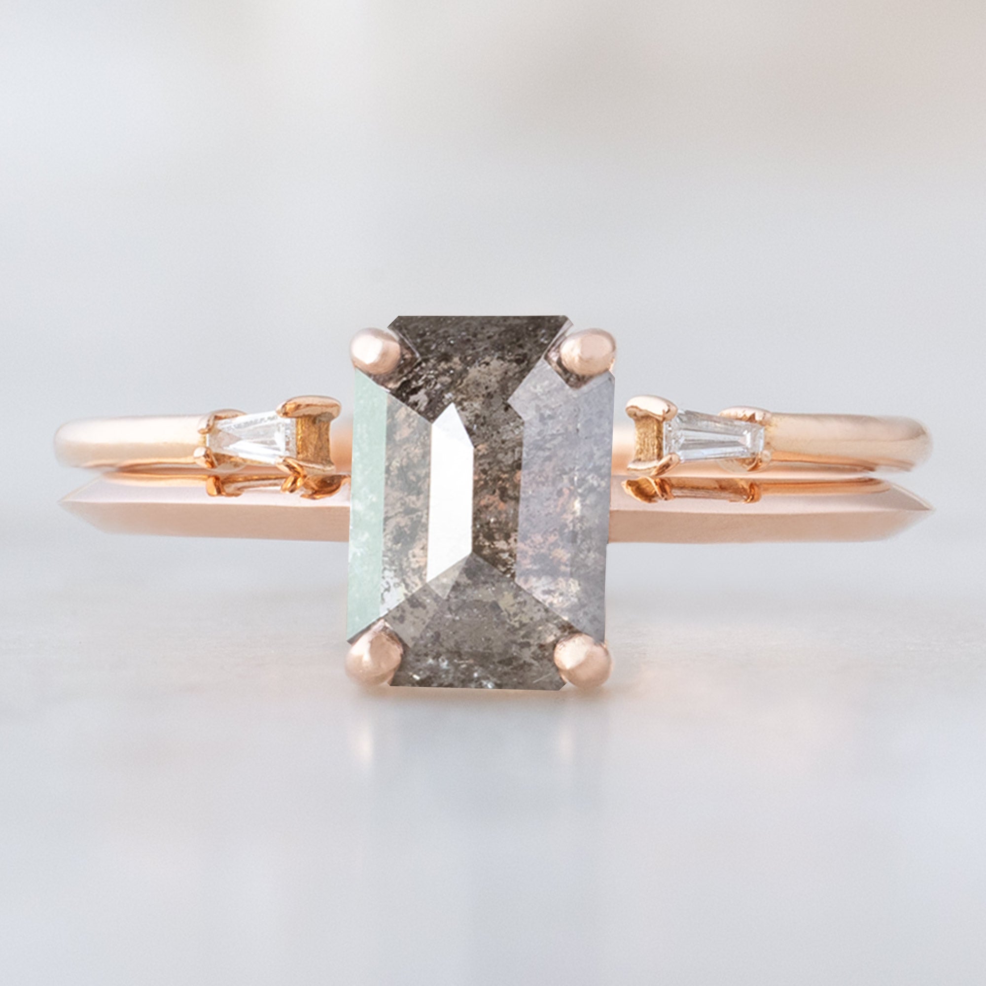 buy:one-of-a-kind-open-cuff-baguette-white-diamond-stacking-band-14k-or-18k-rose-gold,the-bryn-ring-1-26ct-emerald-cut-salt-and-pepper-diamond-in-14k-rose-gold