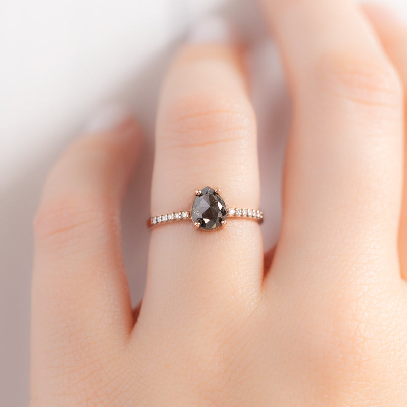 The Willow Ring | 0.81ct Pear Black Diamond in 14K Rose Gold