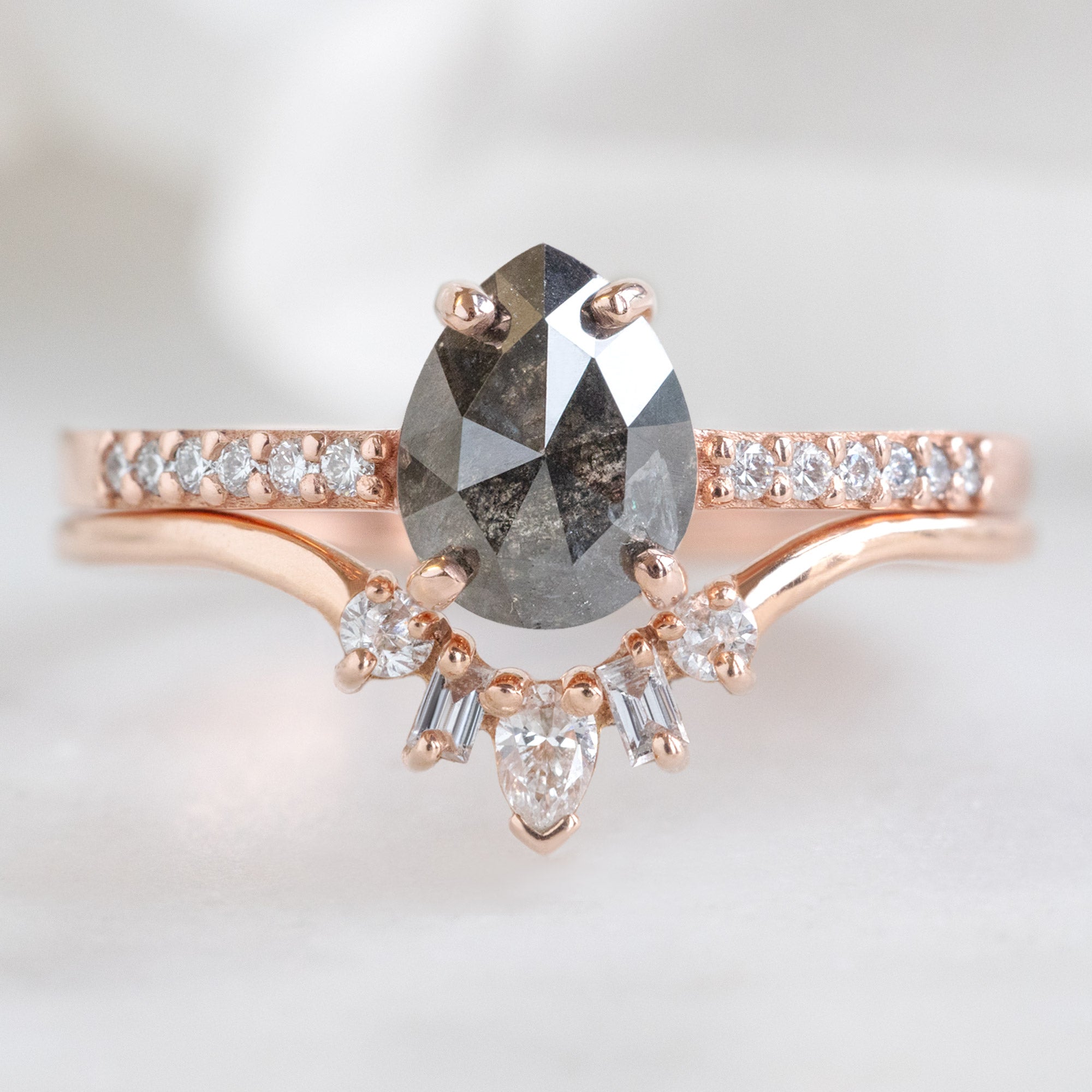 The Willow Ring | 0.81ct Pear Black Diamond in 14K Rose Gold