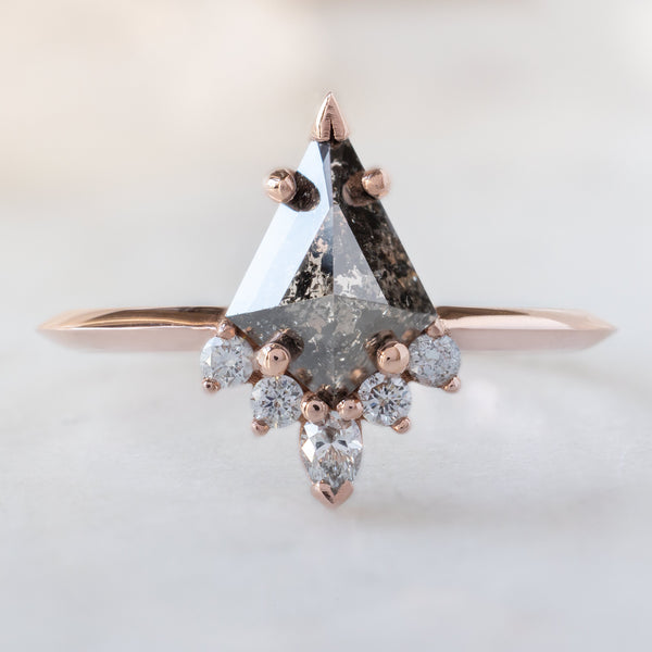 The Aster Ring with a 1.14ct Kite Black Diamond in 14K Rose Gold on White Background