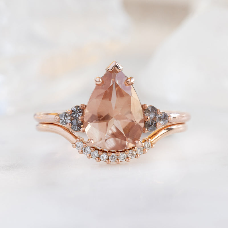 The Ivy Ring with a 1.87ct Pear Sunstone in 14K Rose Gold with Pavé Diamond Arc Stacking Band