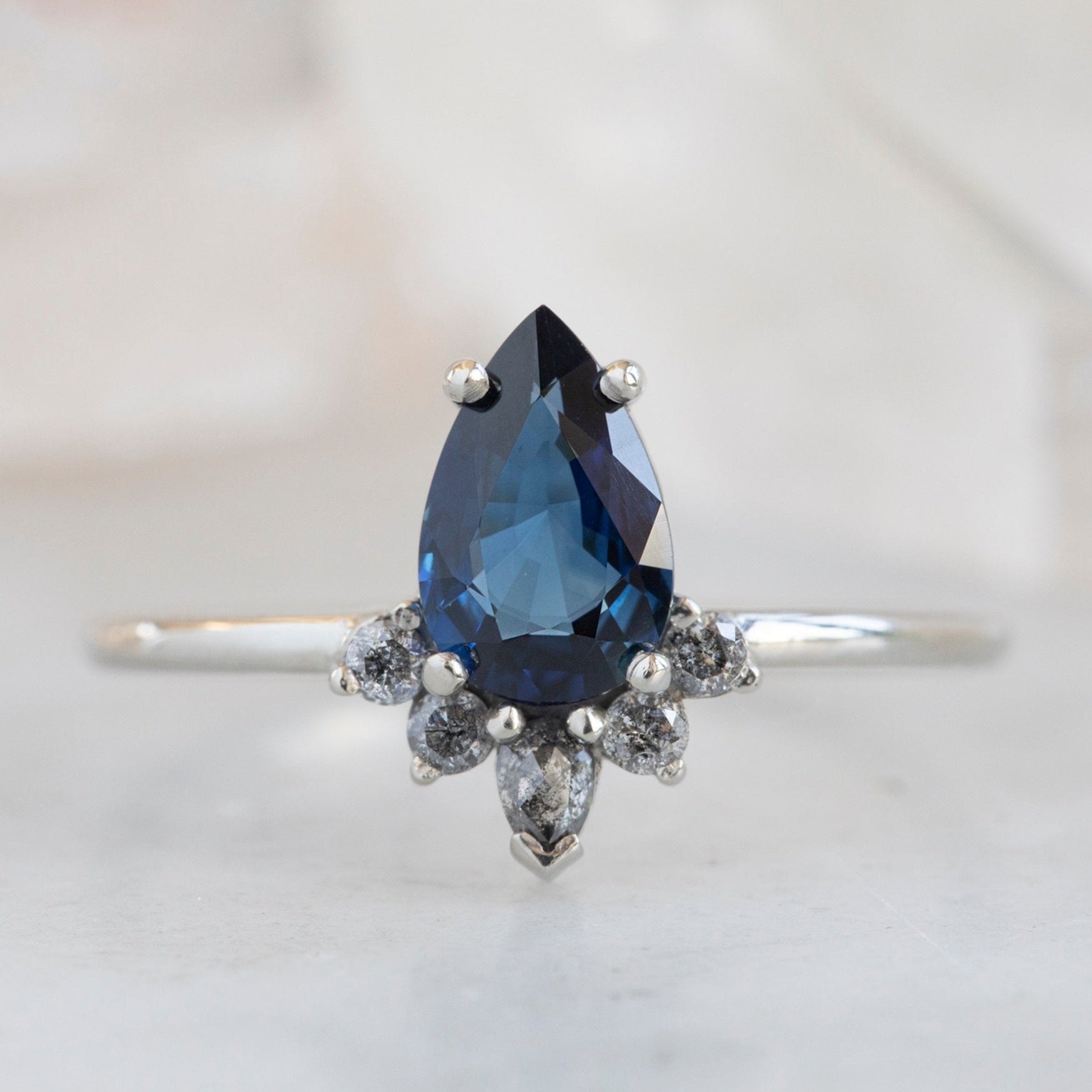 The Aster Ring | 0.90ct Pear Blue Sapphire in 14K White Gold