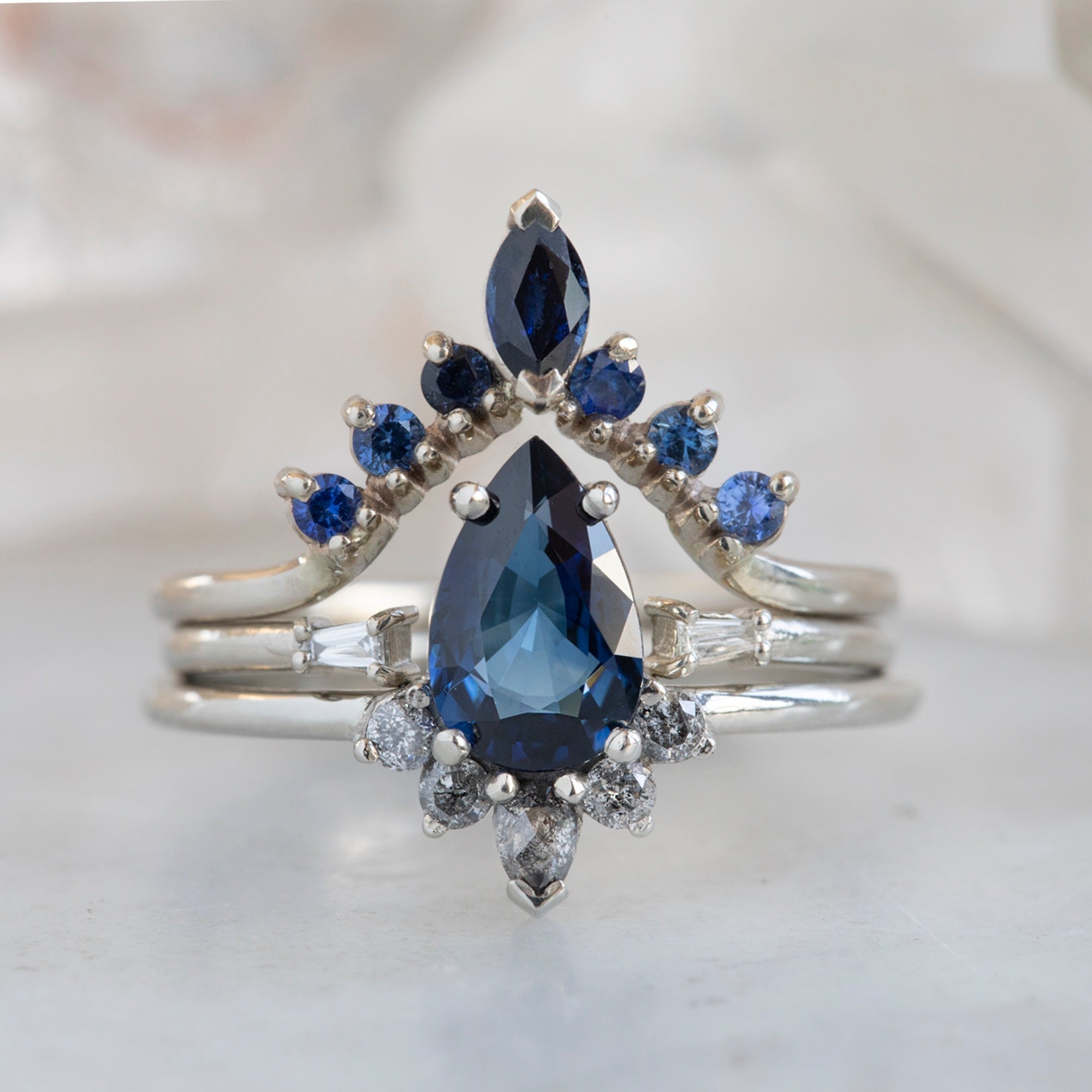 The Aster Ring | 0.90ct Pear Blue Sapphire in 14K White Gold