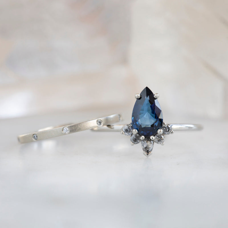 The Aster Ring | 0.90ct Pear Blue Sapphire in 14K White Gold