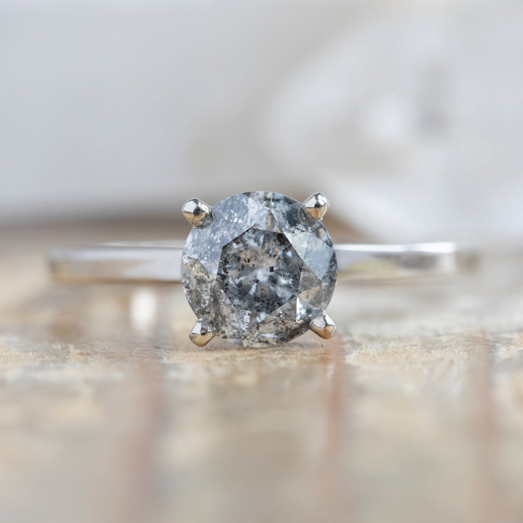 The Bryn Ring | 1.00ct Round Salt and Pepper Diamond in 14K White Gold