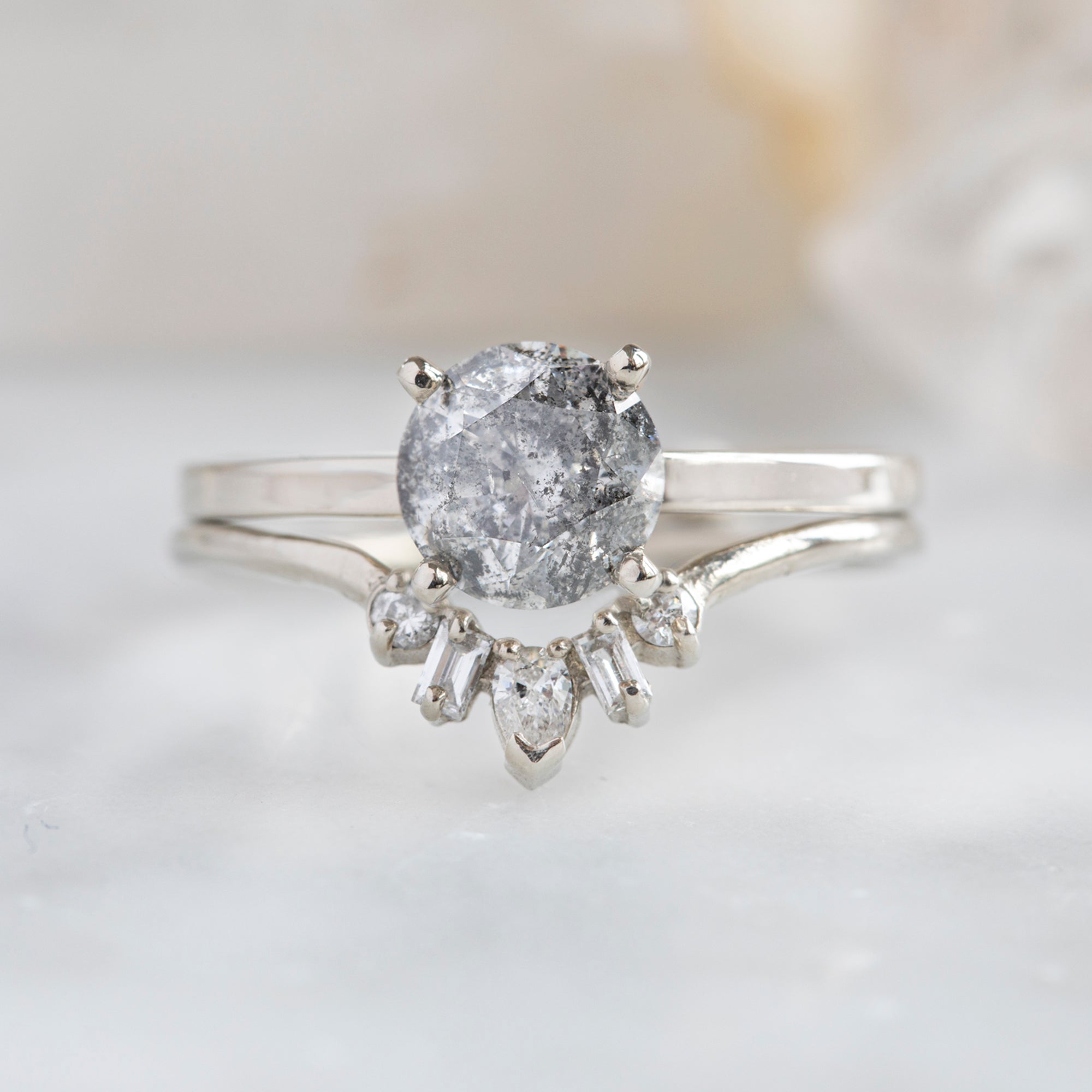 The Bryn Ring | 1.00ct Round Salt and Pepper Diamond in 14K White Gold