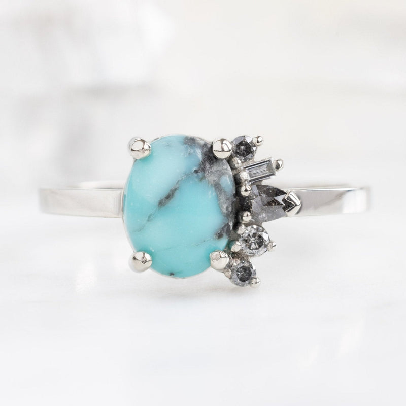 The Cluster Ring | 1.23ct Oval Turquoise in 14K White Gold