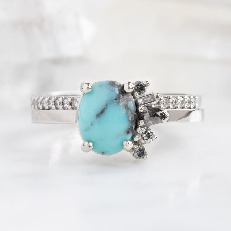 The Cluster Ring | 1.23ct Oval Turquoise in 14K White Gold