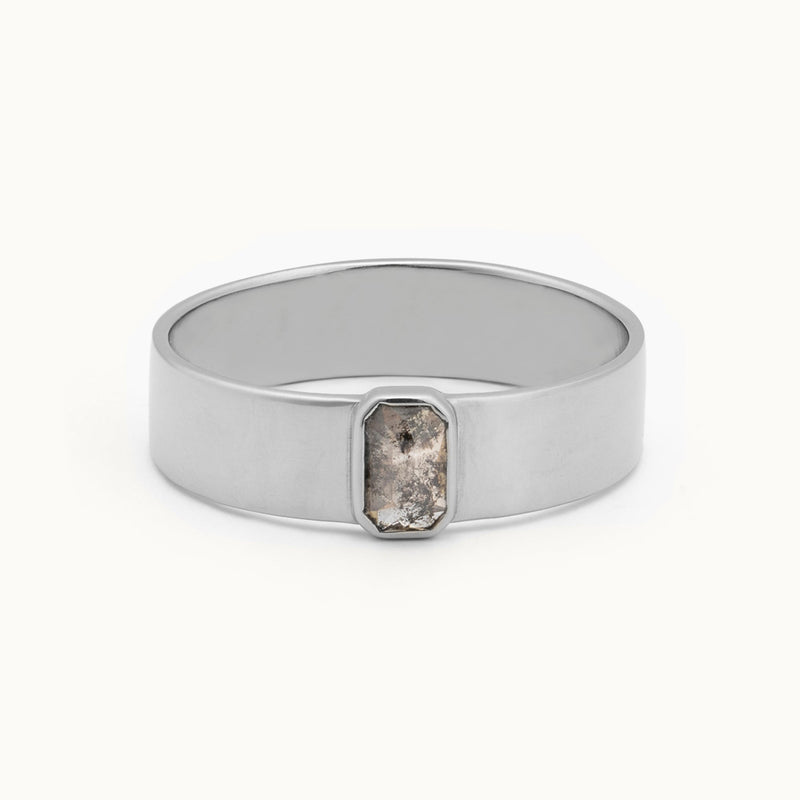 The Cigar Band | 0.38ct Emerald Salt and Pepper Diamond in 14K White Gold