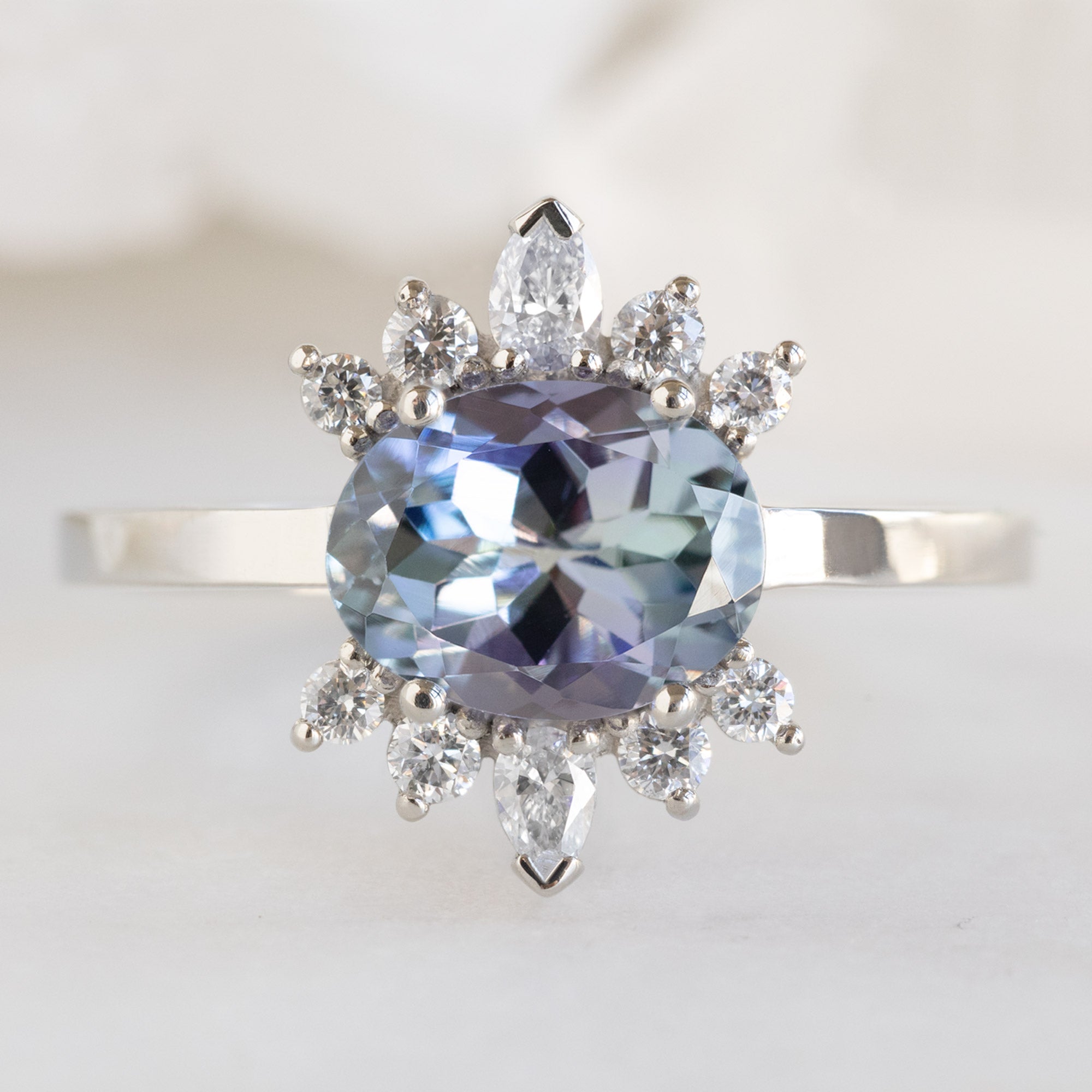 The Lotus Ring | 1.45ct Oval Tanzanite in 14K White Gold