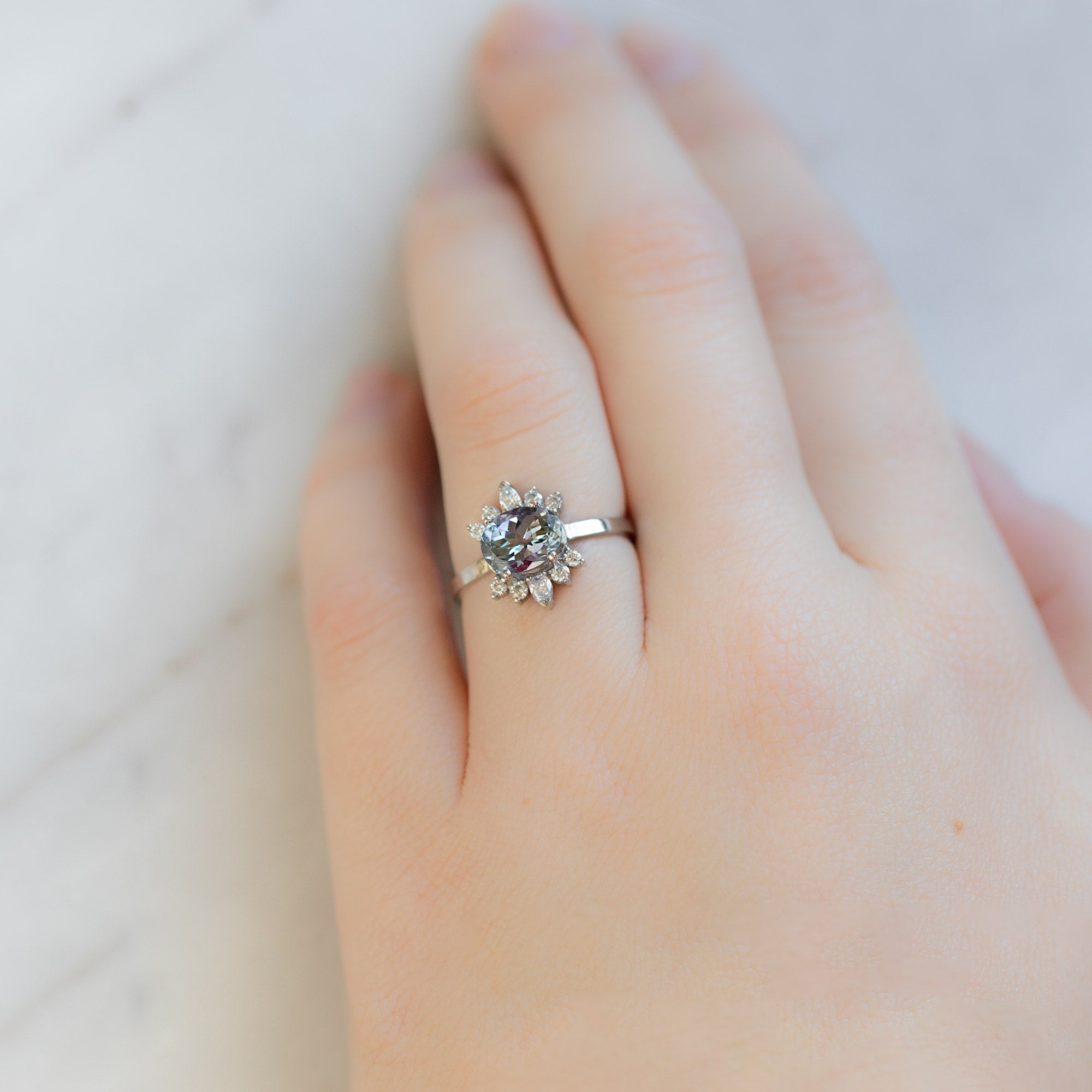 The Lotus Ring | 1.45ct Oval Tanzanite in 14K White Gold