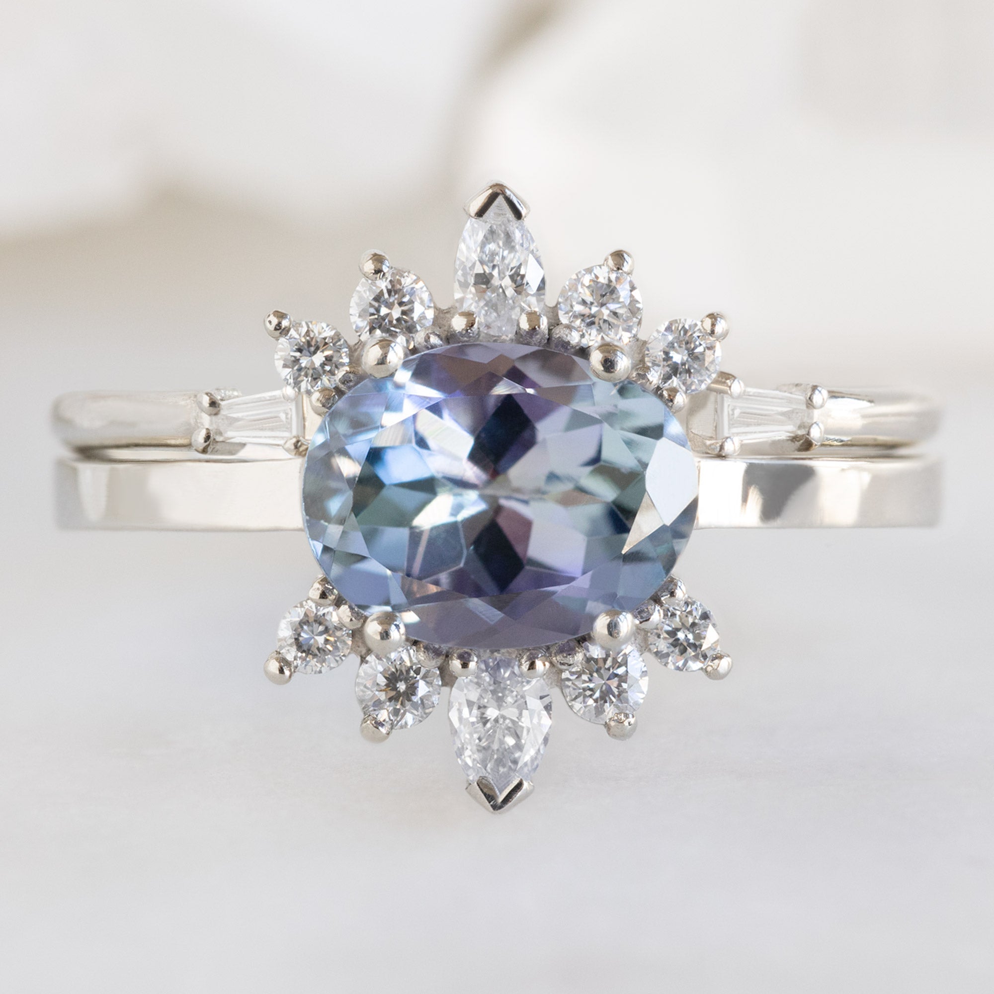 The Lotus Ring | 1.45ct Oval Tanzanite in 14K White Gold