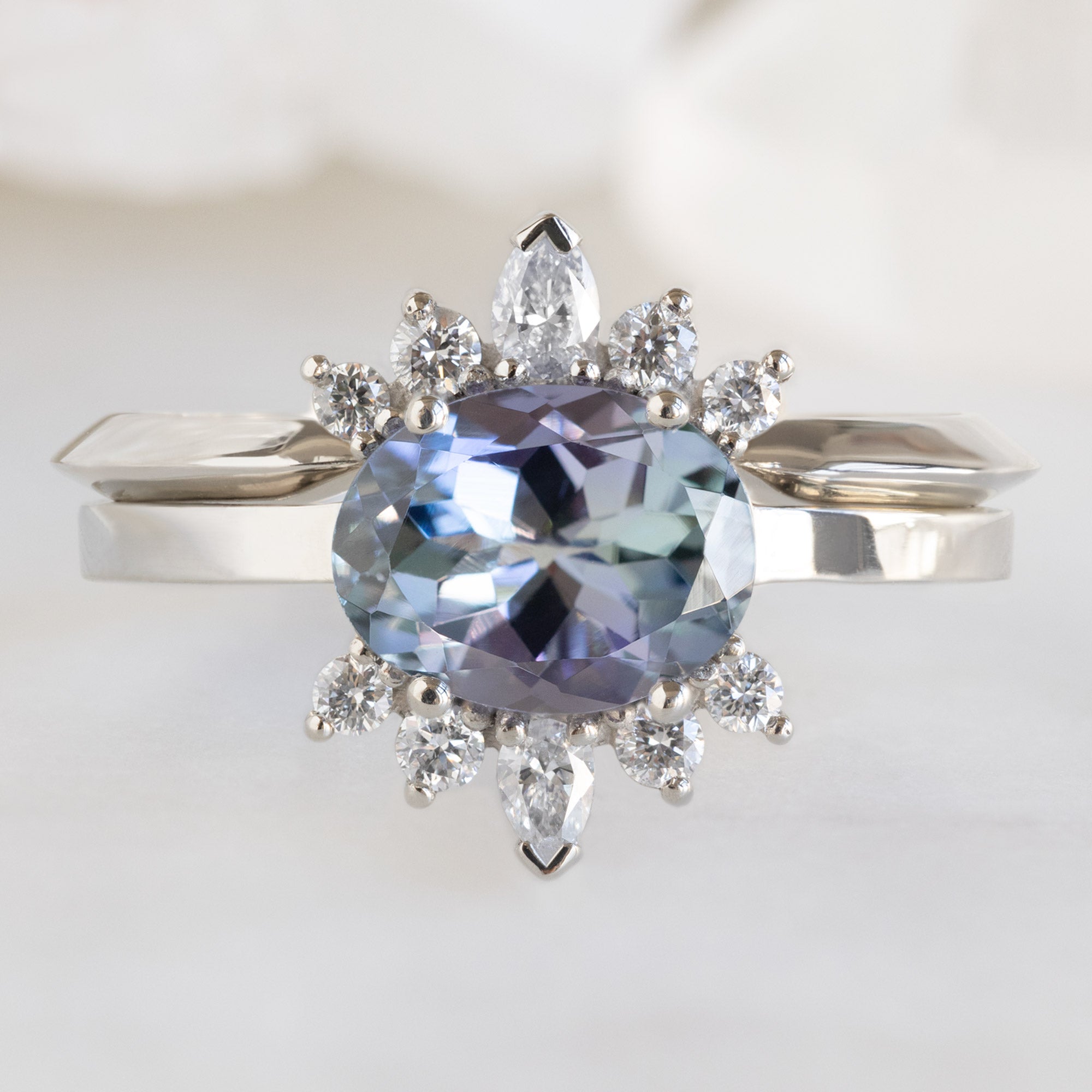 The Lotus Ring | 1.45ct Oval Tanzanite in 14K White Gold