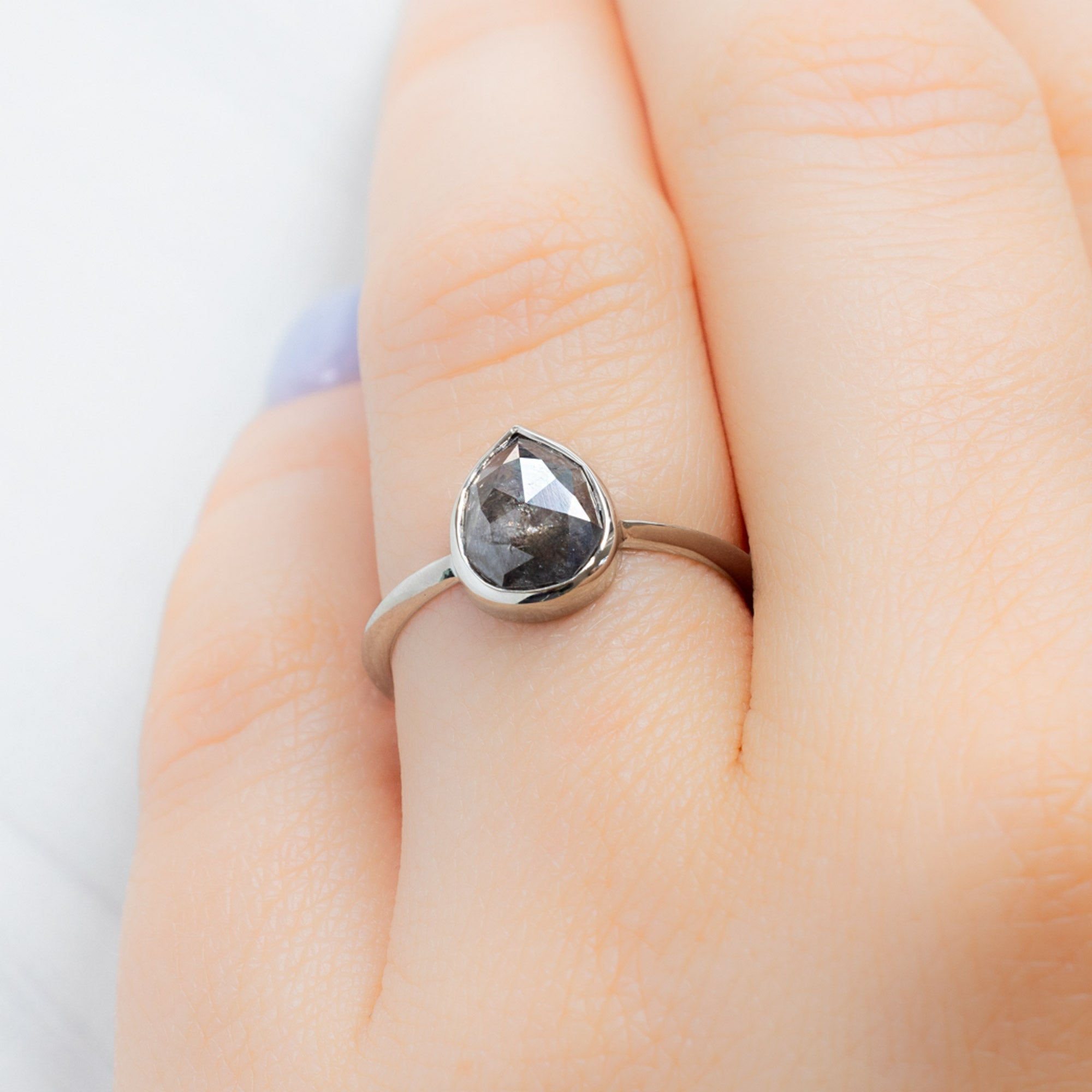 The Hazel Ring | 1.52ct Pear Black Diamond in 14K White Gold