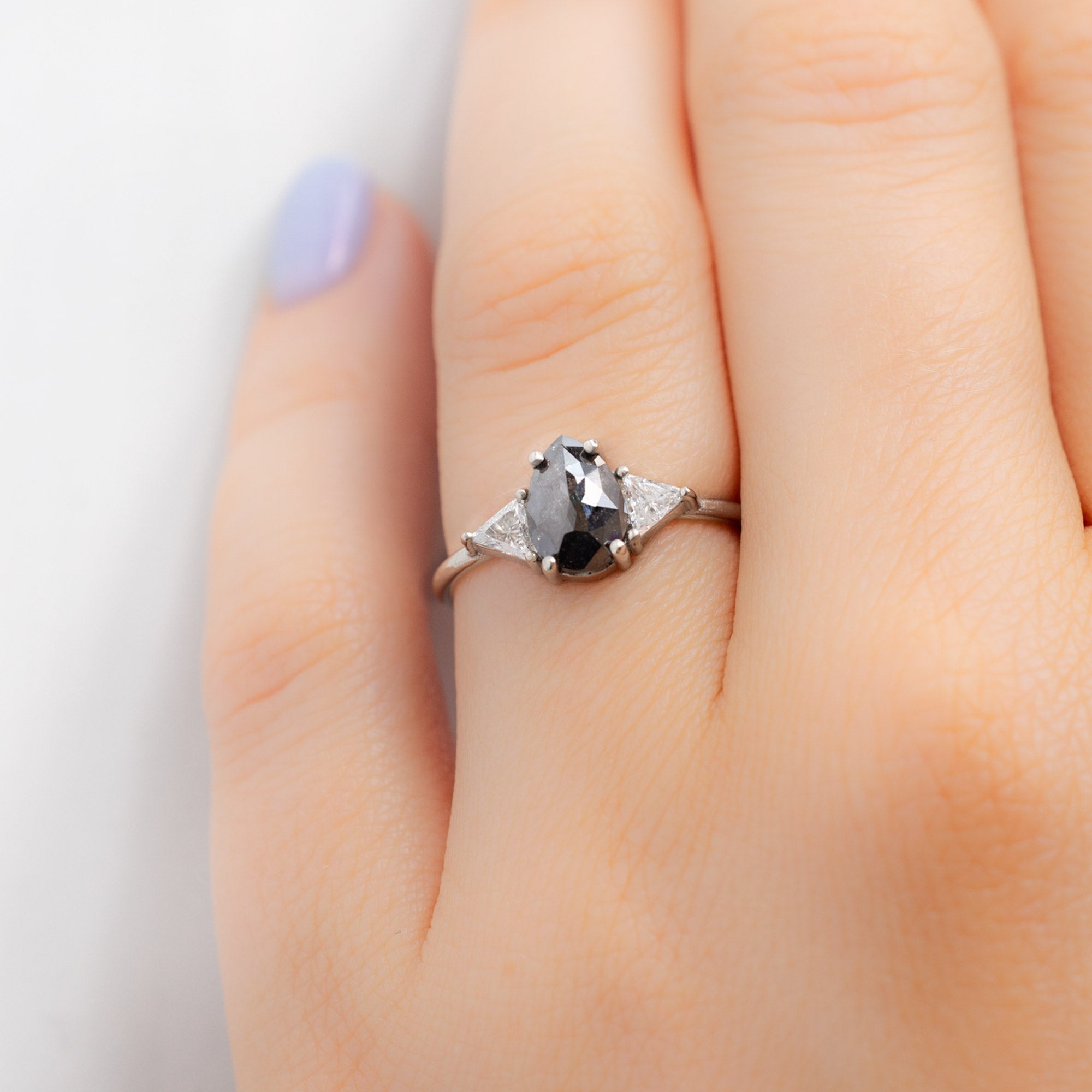 The Jade Ring | 1.28ct Pear Black Diamond in 14K White Gold