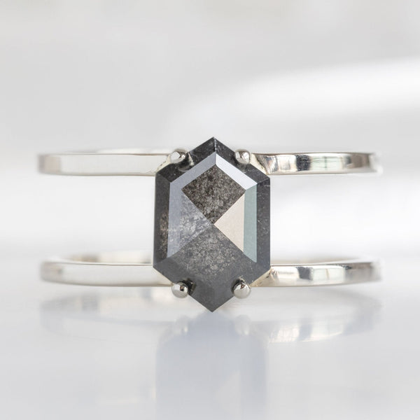 The Poppy Ring | 1.27ct Hexagon Black Diamond in 14K White Gold