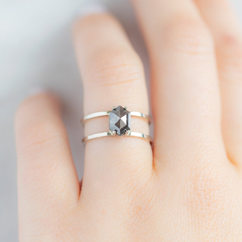 The Poppy Ring | 1.27ct Hexagon Black Diamond in 14K White Gold