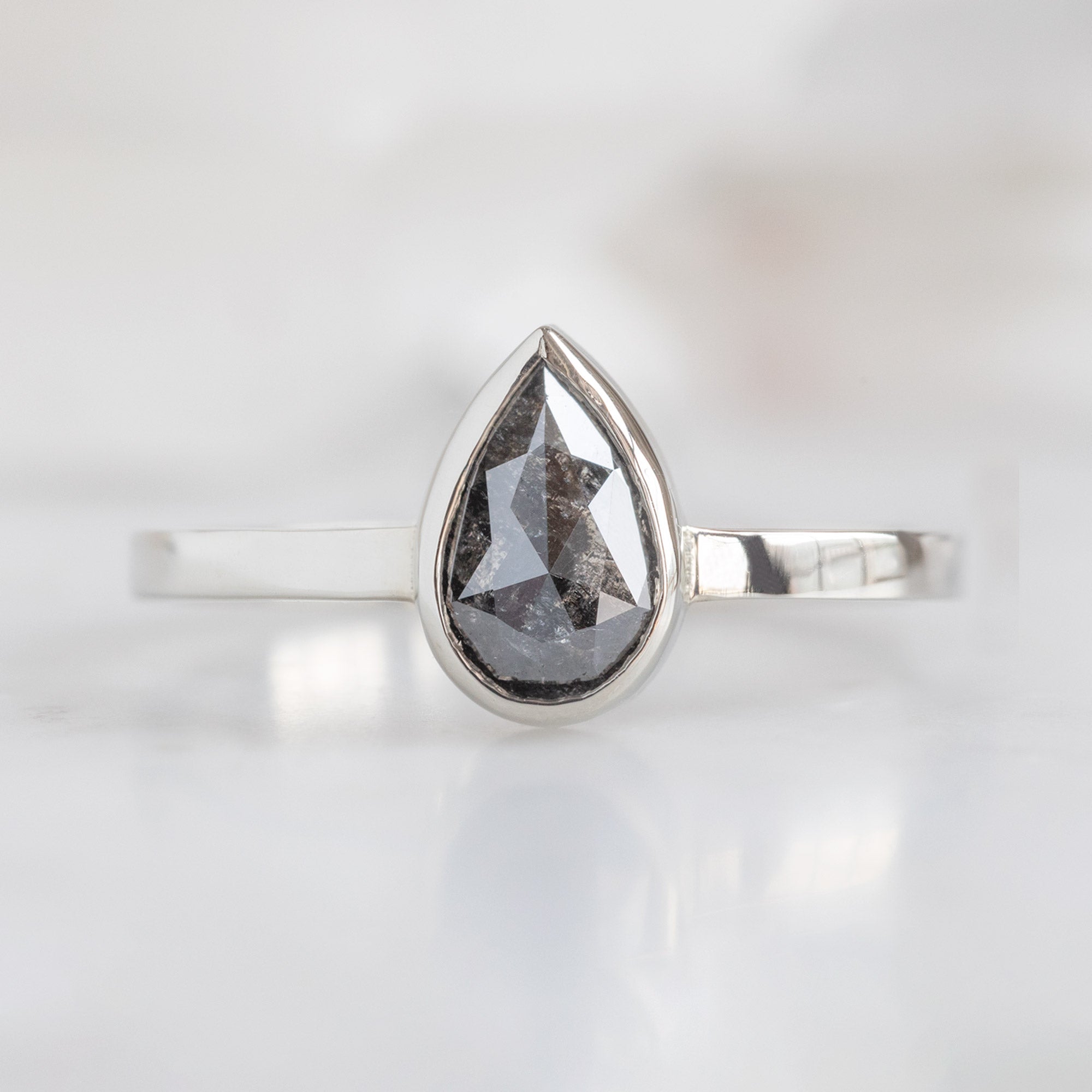 The Hazel Ring | 0.70ct Pear Black Diamond in 14K White Gold