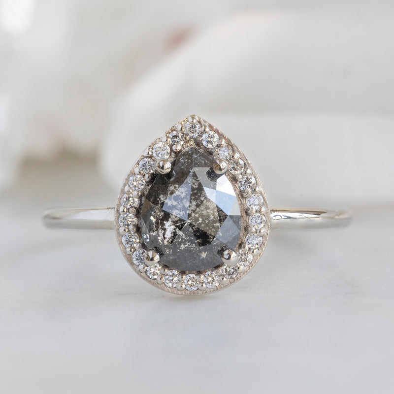 The Dahlia Ring | 1.61ct Pear Black Diamond in 14K White Gold