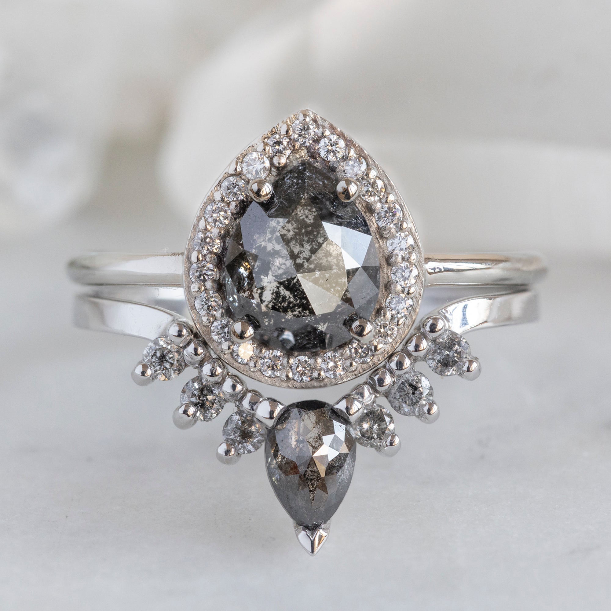 The Dahlia Ring | 1.61ct Pear Black Diamond in 14K White Gold