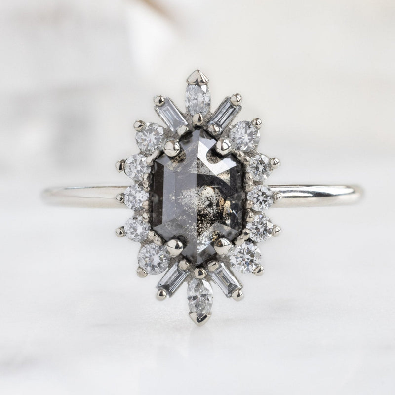 The Camellia Ring | 1.08ct Hexagon Black Diamond in 14K White Gold