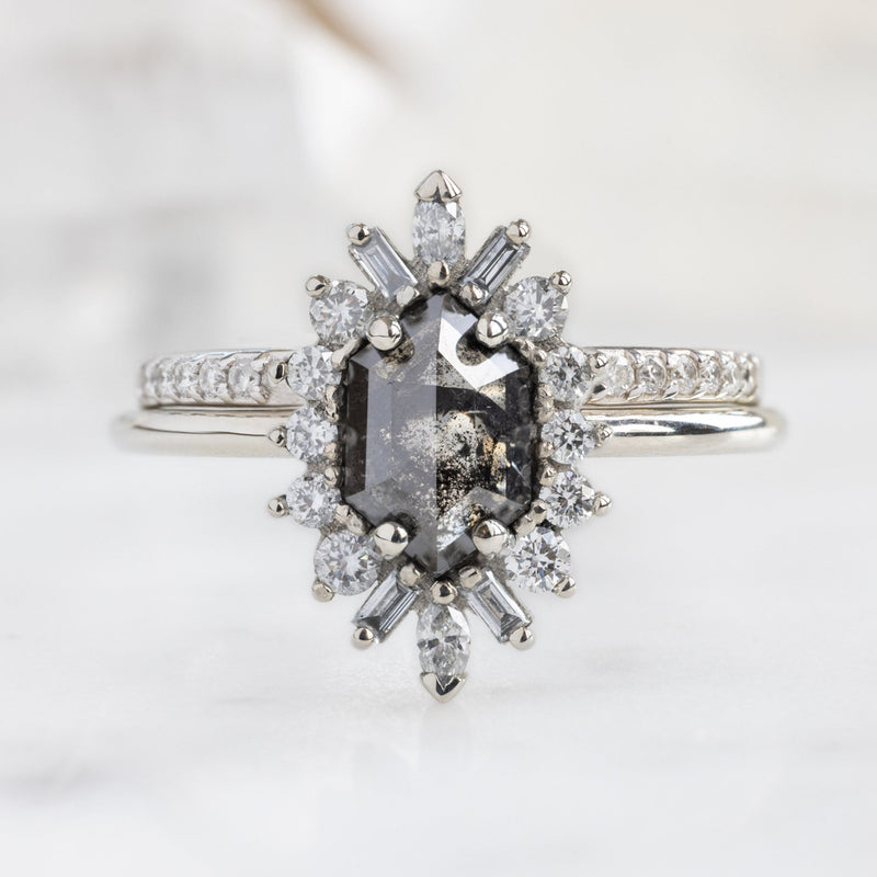 The Camellia Ring | 1.08ct Hexagon Black Diamond in 14K White Gold