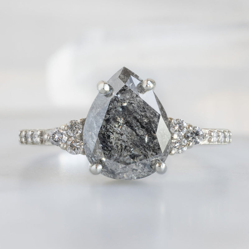 The Ivy Ring | 2.21ct Pear Cut Salt and Pepper Diamond in 14K White Gold