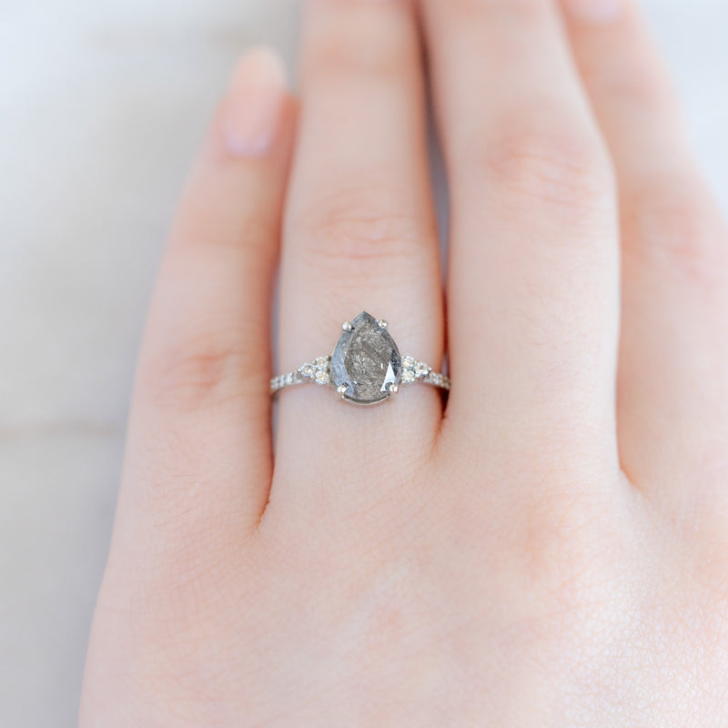 The Ivy Ring | 2.21ct Pear Cut Salt and Pepper Diamond in 14K White Gold