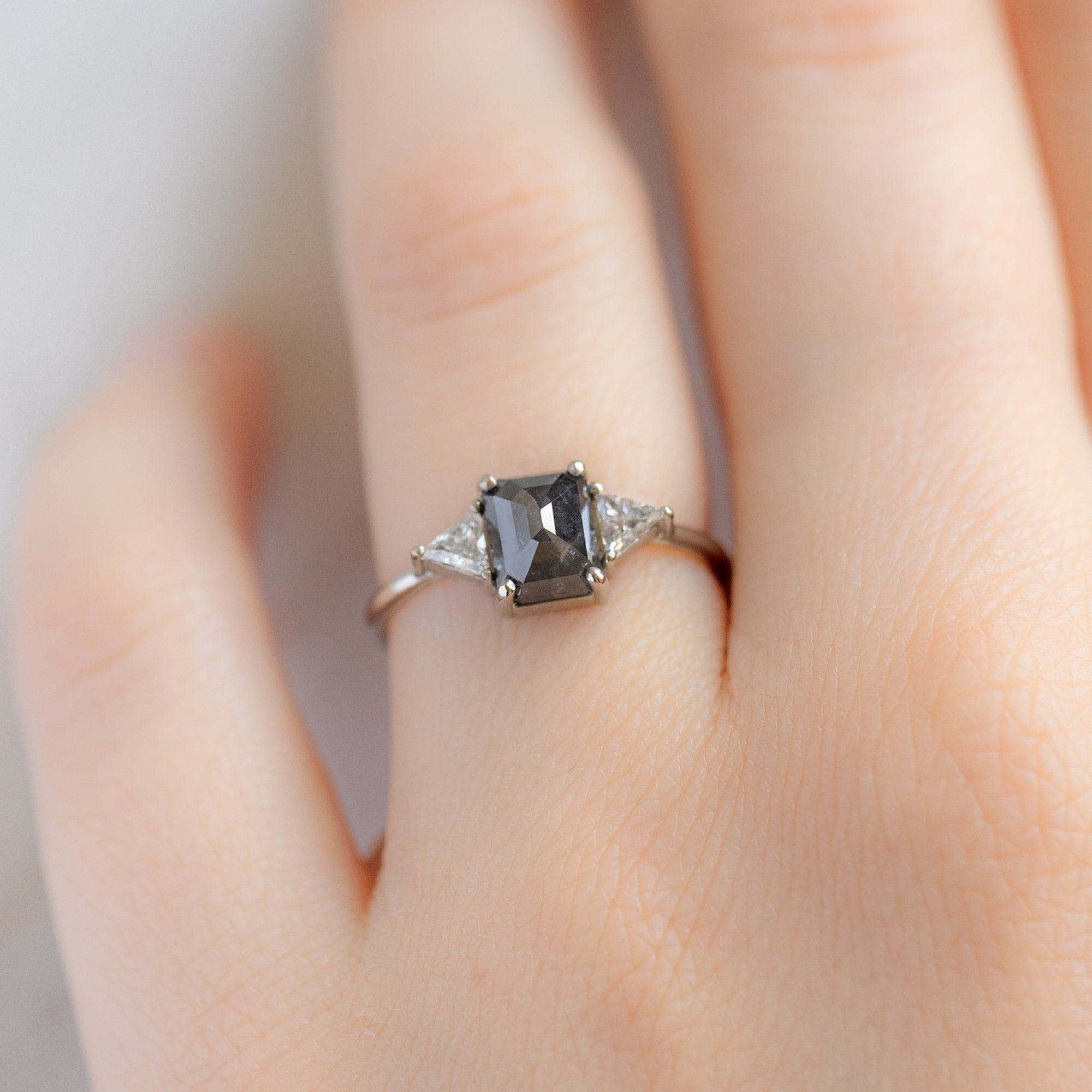 The Jade Ring | 1.35ct Emerald Cut Black Diamond in 14K White Gold