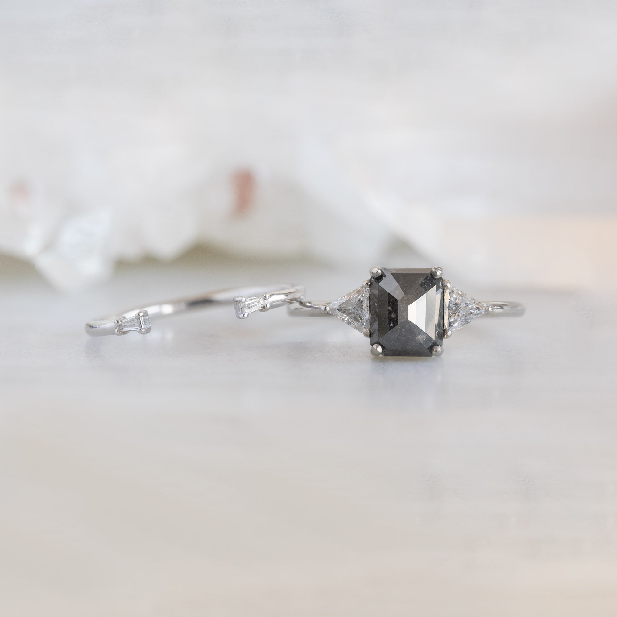 The Jade Ring | 1.35ct Emerald Cut Black Diamond in 14K White Gold