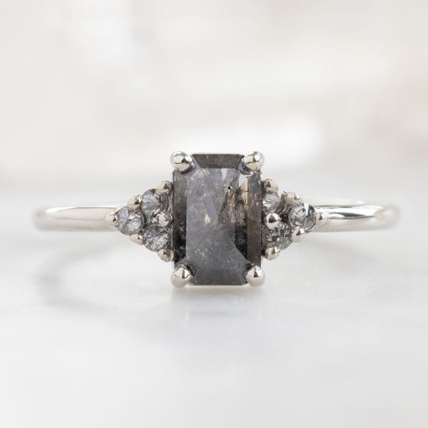 The Ivy Ring | 0.95ct Emerald Cut Salt and Pepper Diamond in 14K White Gold