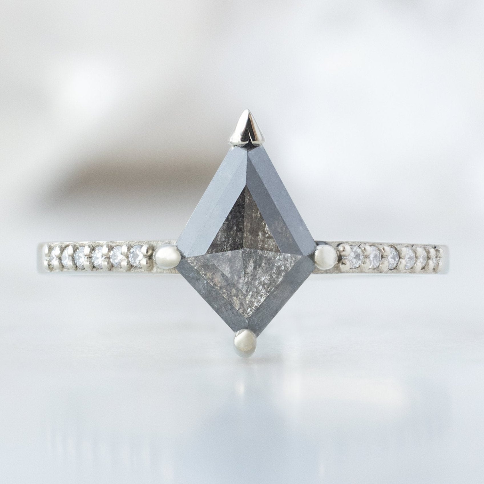 The Willow Ring | 1.19ct Kite Salt and Pepper Diamond in 18K White Gold